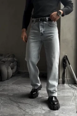 ανοιχτό μπλε baggy fit παντελόνι σε washed denim