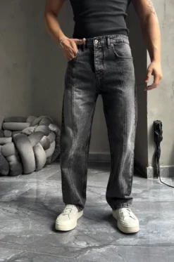 Alternative view of Σκούρο Γκρι Ξεβαμμένο Τζιν Baggy Fit Παντελόνι 1024